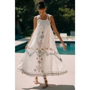 nwt by ANTHROPOLOGIE sz XL Embroidered Maxi Dress in ivory